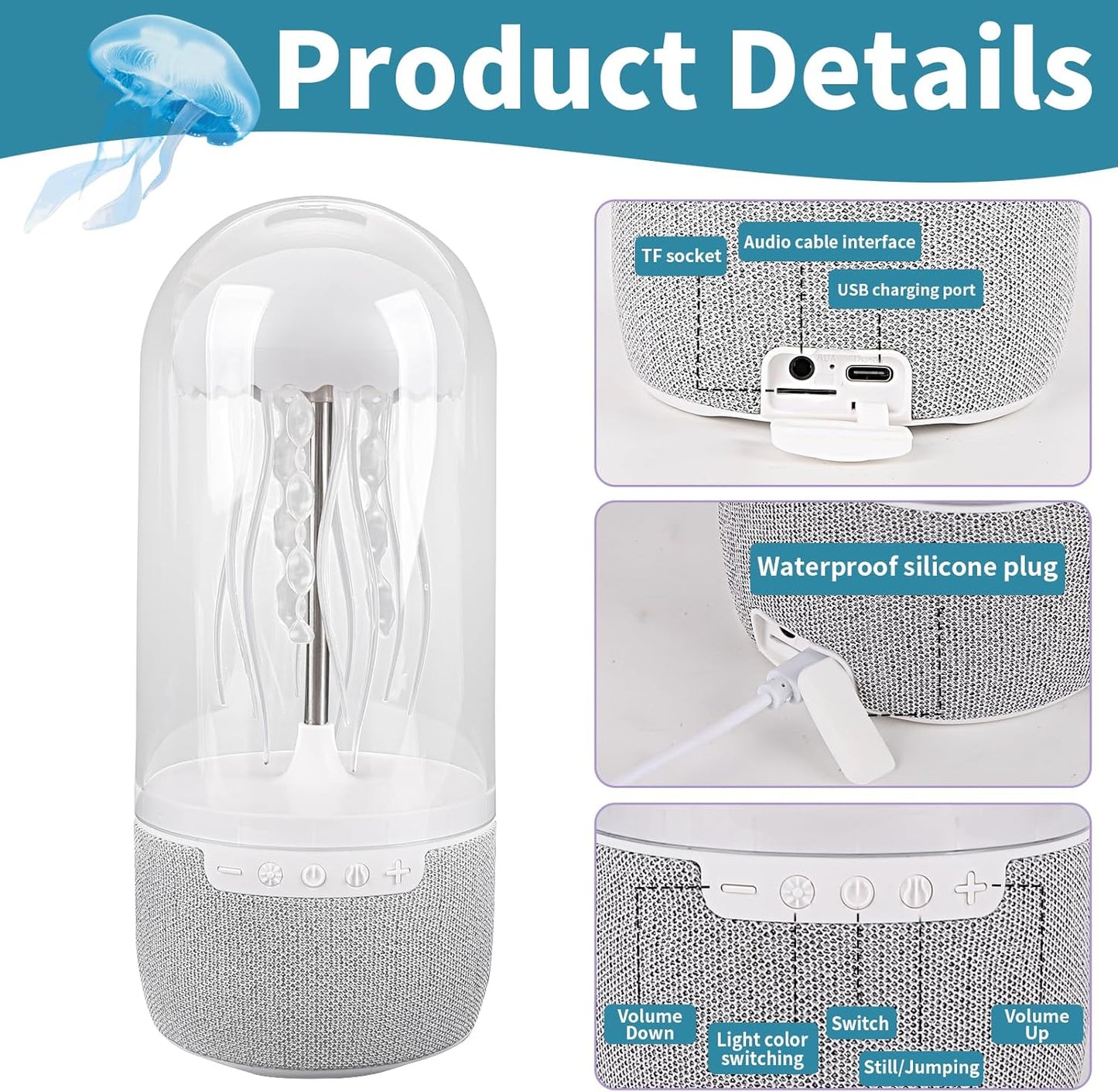 Votvy Jellyfish Speaker, Jellyfish Mood Lamp, Jellyfish Bluetooth Speaker lamp, Jellyfish Speaker Lamp, Color Changing LED, Stereo Surround Sound, Floating Jellyfish, Volume Control electric
