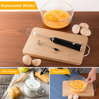 Votvy Rechargeable Milk Frother Handheld with 2 Heads, Black Color Coffee Electric Whisk Drink Foam Mixer, Mini Hand Stirrer with 3 Speeds Adjustable for Latte, Cappuccino, Hot Chocolate, Egg