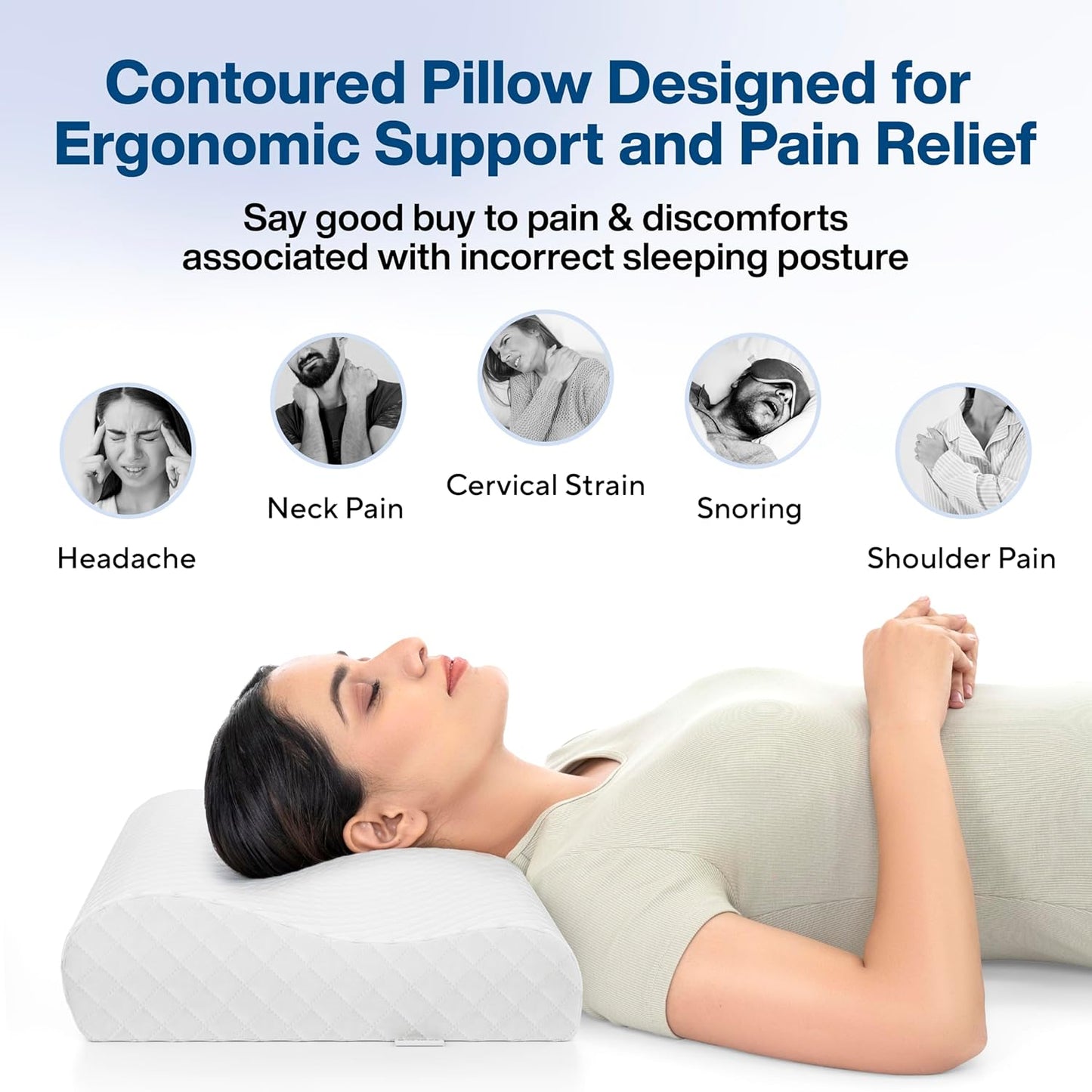 Votvy Cervical Pillow for Neck Pain | 2 Years Warranty | Cool Gel Memory Foam Orthopedic Neck Support Pillow for Sleeping, Neck & Shoulder Pain (Standard - 18x11x3.5 Inch, White Jacquard, Pack of 1)