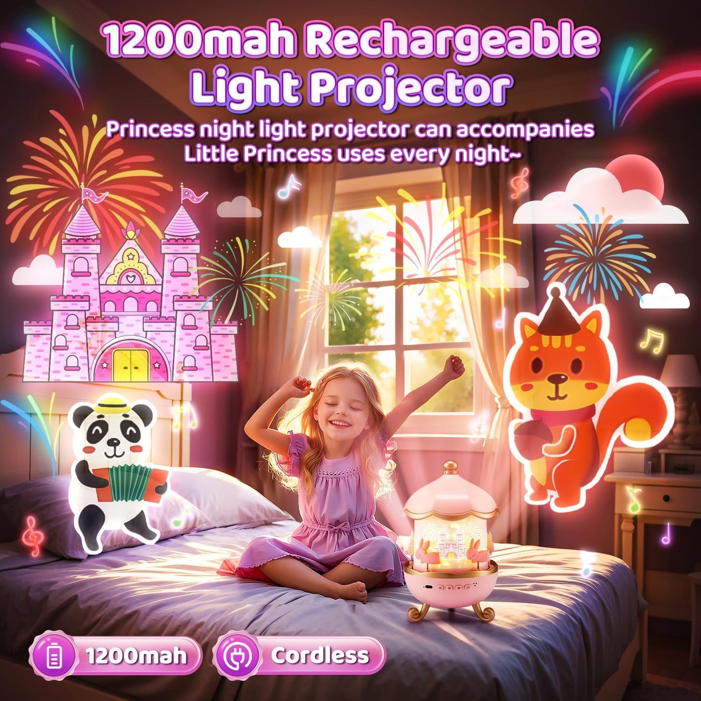 Votvy Electric Rotating Cabin Projector Lamp Star Projector Night Light for Kids Baby Sound Machine Night Light for Room Decor Kids Night Lights for Bedroom, (No Remote Control) (Battery not Included)