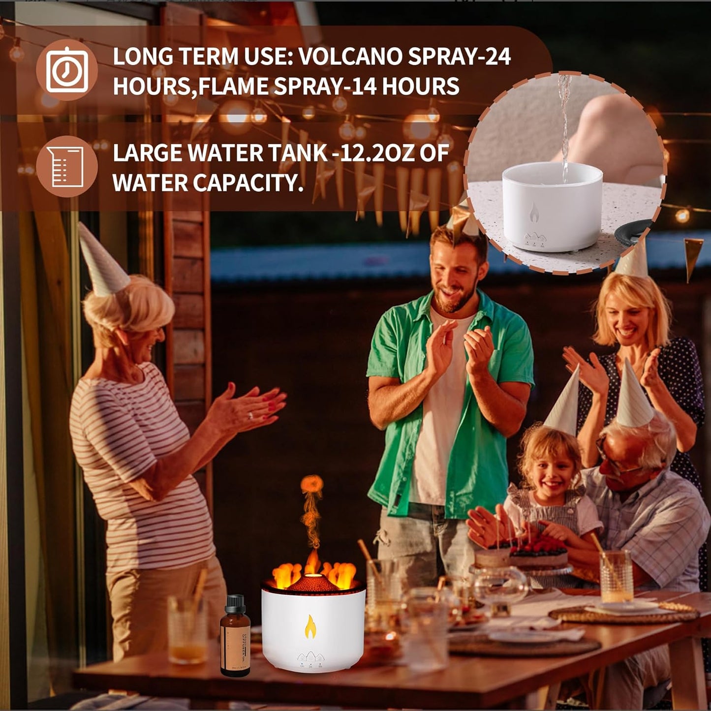 Votvy Oil Diffuser with Flame Light Cool Mist Humidifier with 2 Mist Modes Timer and Auto-Off Safety Protection Quiet Diffusers for Aromatherapy Essential Oil for Home Office SPA Yoga | Plastic Electric