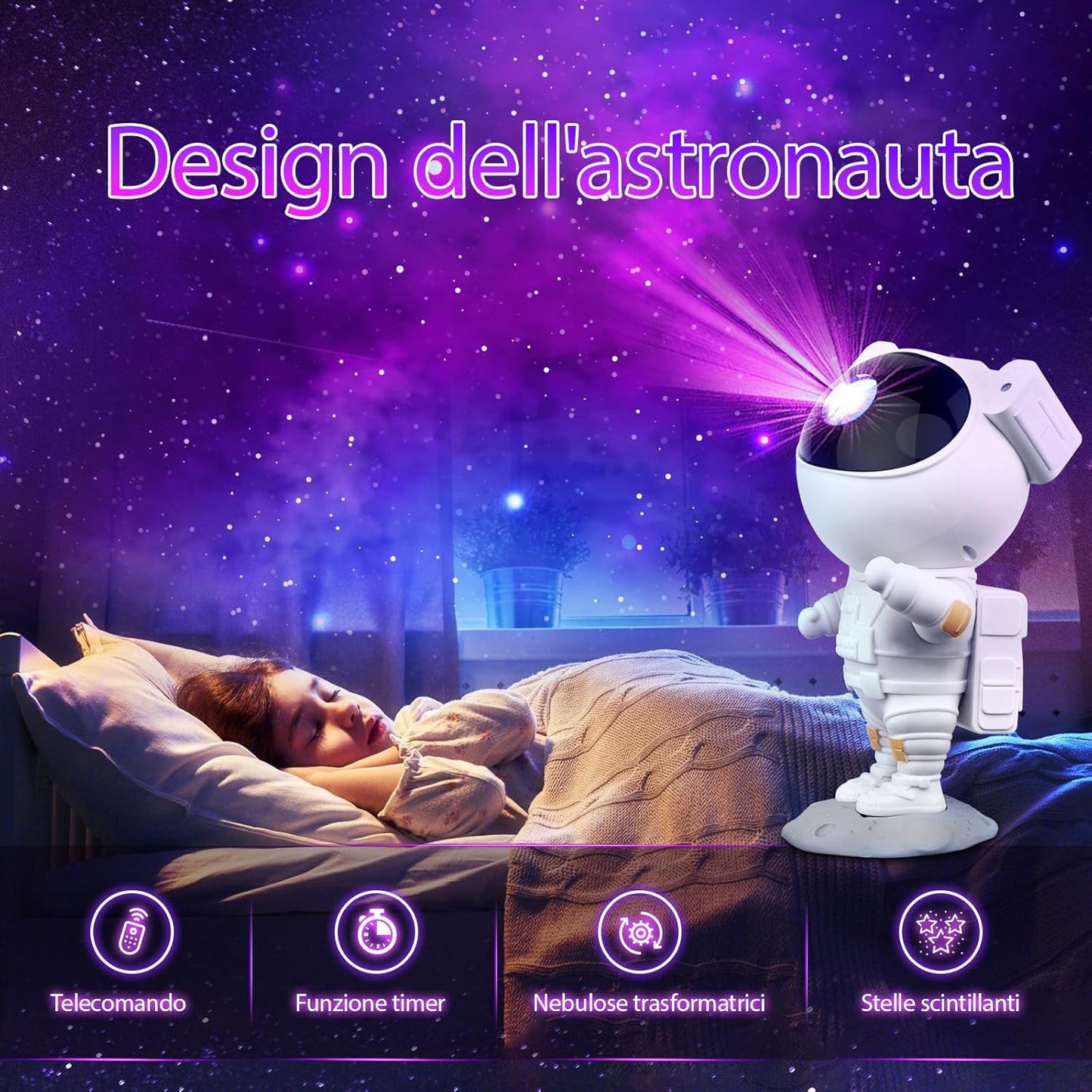 Votvy Star Projector, Astronaut Projector Galaxy, Children's Night Light with Nebula, 8 Modes, Remote Control and 360° Rotation Lamp Projector Galaxy Ceiling Bedroom, Gifts for Children and Adult