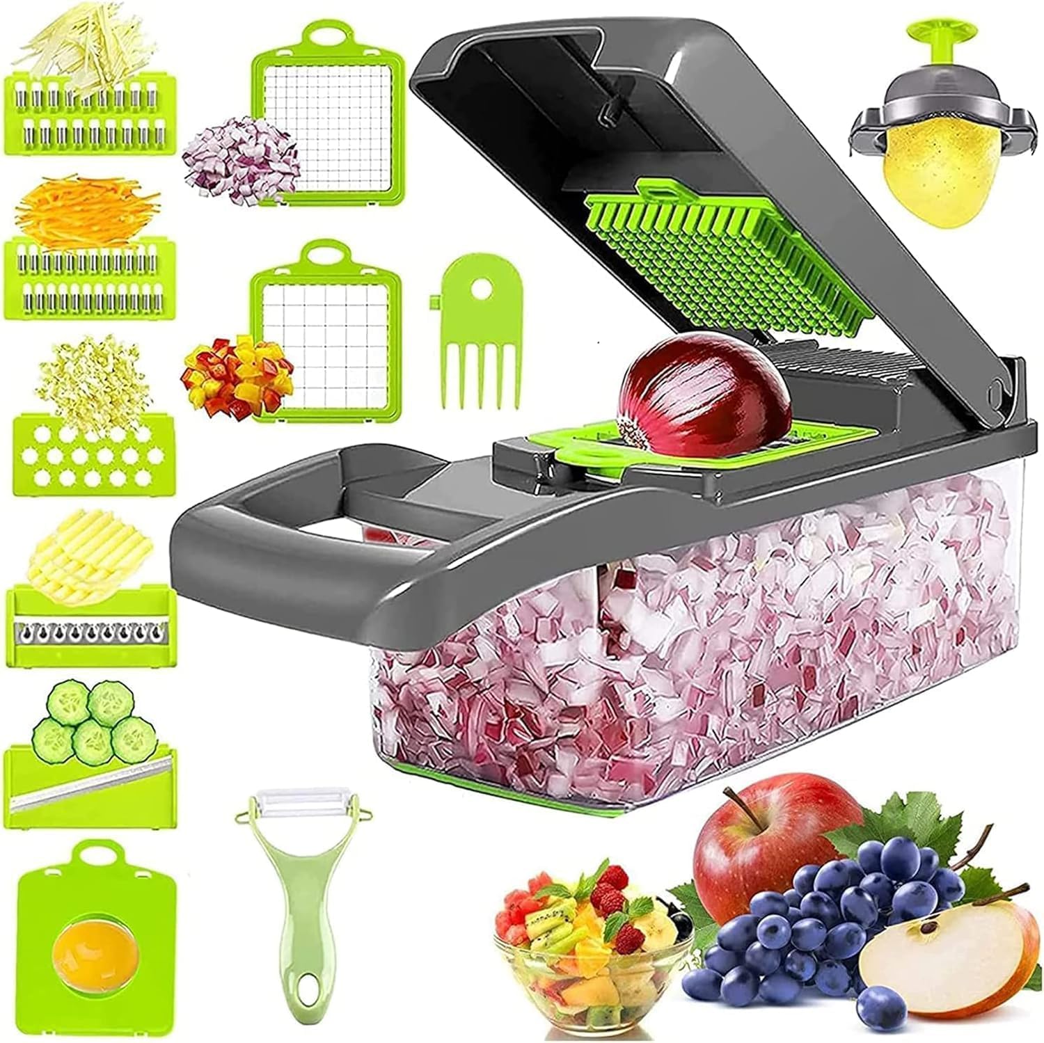 Votvy vegetable Chopper, Onion Chopper, Multifunctional 14 in 1 Food Chopper, Kitchen Vegetable Slicer Dicer Cutter,Veggie Chopper with 8 Blades,Carrot and Garlic Chopper with Container