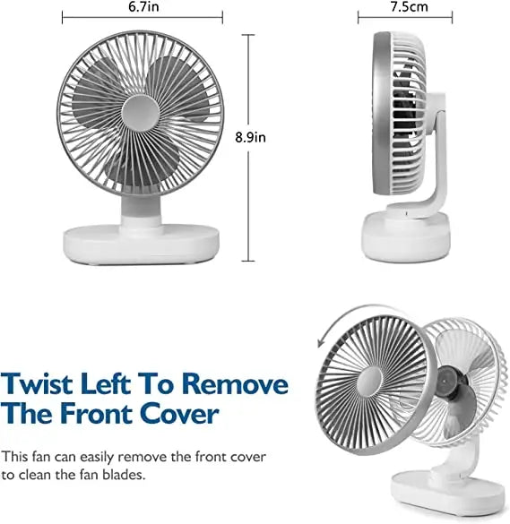 Votvy 3600mAh Rechargeable Desk Fan (90° Rotate), Portable Table Fan,USB Fan, USB Battery,4 Speed for Home Office Travel-The battery life is 8 hours with the maximum wind speed
