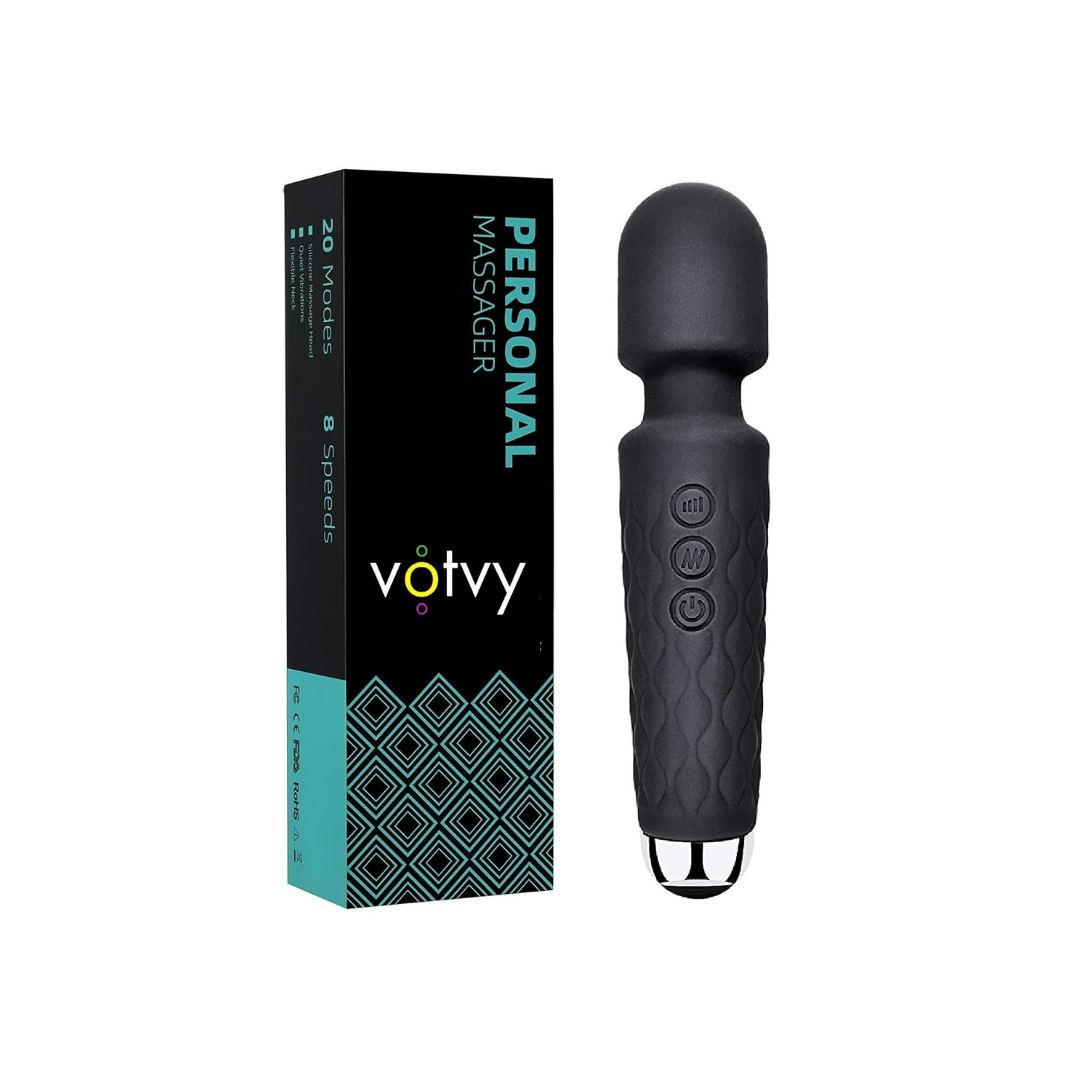 Votvy  Full Body Massager for Women & Men, Rechargeable Wireless Massager Machine for Pain Relief, Handheld Massager with Medical Grade Silicone, 8 Speeds, 20 Modes, (Black)Electric