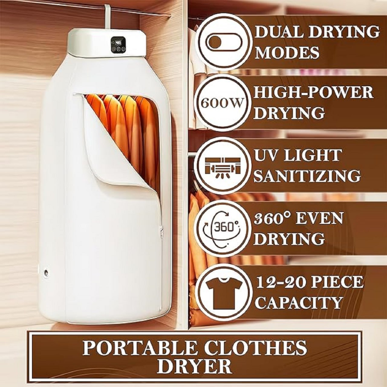 Votvy Portable electric  Clothes Dryer,Foldableportable Dryer With Timer Function,Clothes Dryer For Travel,Apartment,Rv,Home,For All Kinds Of Light Clothing,Underwear,Baby Clothes And Socks,Mini Dryer With Drying Bag
